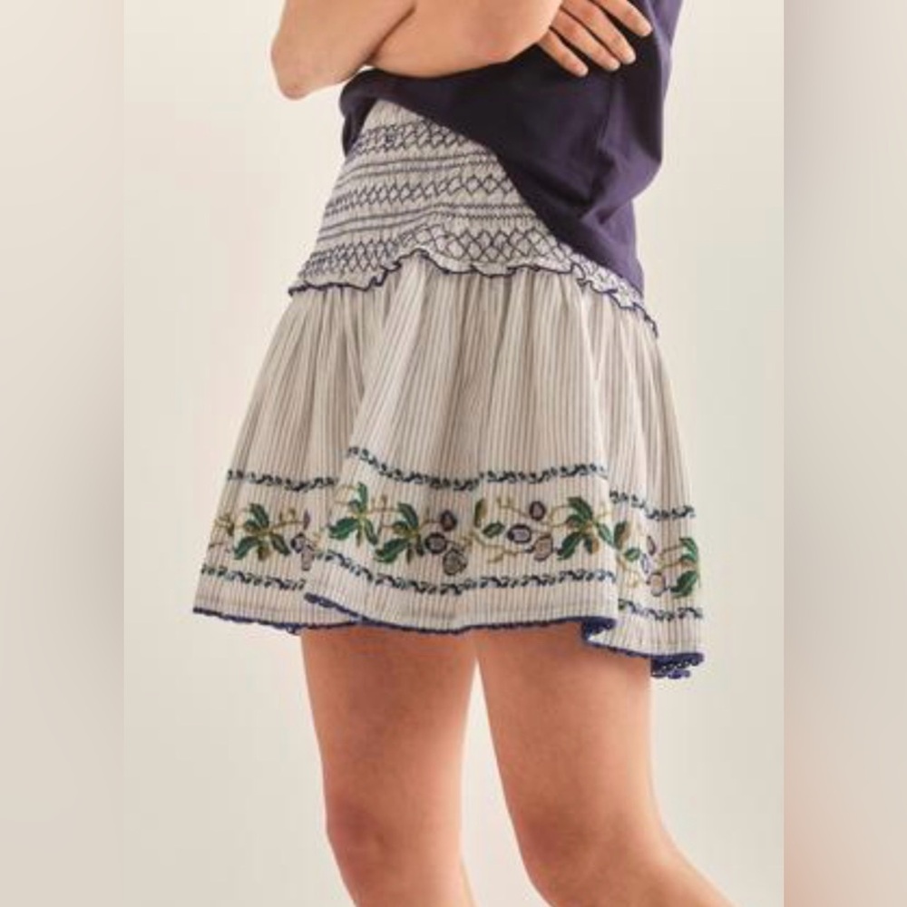 Cartolina Kylie Mini Skirt NWT Stripes Cross-Stitch Embroidery Cottagecore L